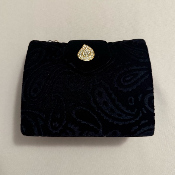 Vanessa Black Velvet Evening Bag Clutch Paisley Design - Picture 7 of 14